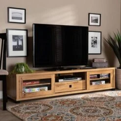 Beasley Wood 1 Drawer TV Stand For TVs Up To 65" Oak Brown/Black - Baxton Studio -Home Furniture Shop-Baxton Studio GUEST e27d745c 64ba 40f5 820c 5e2a2b1c706f