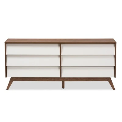 Hildon Mid-Century Modern Wood 6 Drawer Storage Dresser Brown - Baxton Studio 4 Hildon Mid-Century Modern Wood 6 Drawer Storage Dresser Brown - Baxton Studio - Image 2