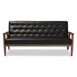 Sorrento Mid-Century Retro Modern Faux Leather Upholstered Wooden 3 Seater Sofa - Baxton Studio
