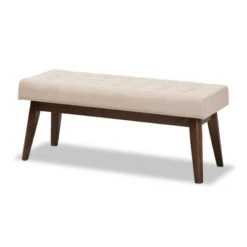 Elia Mid Century Modern Walnut Wood Fabric Button Tufted Bench - Baxton Studio -Home Furniture Shop-Baxton Studio GUEST e3806eeb cd47 4c76 8d44 30cb44de9ef9