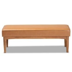 Arvid Mid-Century Faux Leather Upholstered Wood Dining Bench Walnut/Brown - Baxton Studio