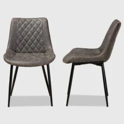 Set Of 2 Loire Faux Leather Upholstered Dining Chair Gray/Black - Baxton Studio