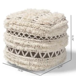 Vesey Handwoven Wool Moroccan Inspired Pouf Ottoman Beige/Brown - Baxton Studio