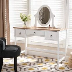 3 Drawer Sylvie Wood Vanity Table With Mirror White - Baxton Studio -Home Furniture Shop-Baxton Studio GUEST e51994b1 59f2 4bee 8332 faa38fda70c7