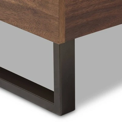 King Mitchell Rustic Industrial Walnut Wood And Faux Leather Metal Platform Bed White - Baxton Studio 7 King Mitchell Rustic Industrial Walnut Wood And Faux Leather Metal Platform Bed White - Baxton Studio - Image 5