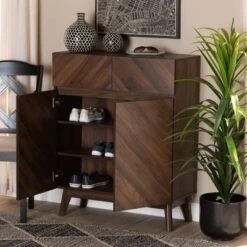 Hartman Wood Shoe Cabinet Walnut Brown - Baxton Studio -Home Furniture Shop-Baxton Studio GUEST e6516ae5 425f 4d9b a10f 572316b1a15f