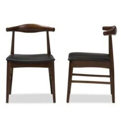 Set Of 2 Winton Mid Century Modern Walnut Wood Dining Chairs Black, Brown - Baxton Studio
