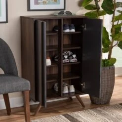 2 Door Naoki Two-Tone Wood Shoe Cabinet Gray/Walnut - Baxton Studio -Home Furniture Shop-Baxton Studio GUEST e6761f99 5b12 4ec1 8474 dadcc1e25539