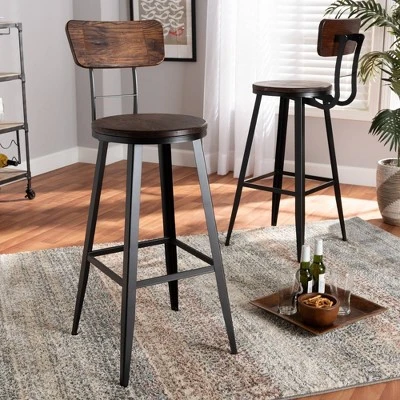 Set Of 2 Kenna Wood And Metal Finished Metal Barstools Brown/Black - Baxton Studio 6 Set Of 2 Kenna Wood And Metal Finished Metal Barstools Brown/Black - Baxton Studio - Image 4