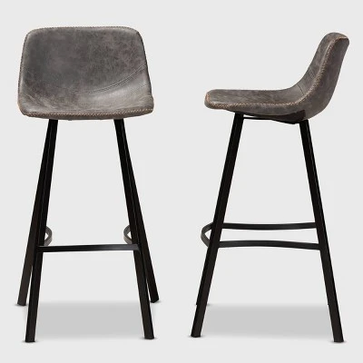 Set Of 2 Tani Faux Leather Upholstered Metal Barstools Gray/Black - Baxton Studio 4 Set Of 2 Tani Faux Leather Upholstered Metal Barstools Gray/Black - Baxton Studio - Image 2