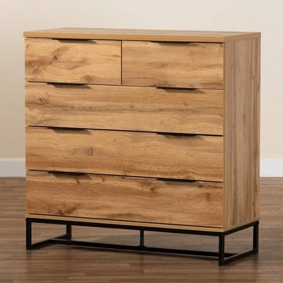 Franklin Wood And Metal 5 Drawer Bedroom Chest Oak/Black - Baxton Studio 9 Franklin Wood And Metal 5 Drawer Bedroom Chest Oak/Black - Baxton Studio - Image 7