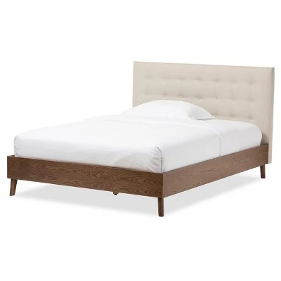 Alinia Mid-Century Retro Modern Fabric Upholstered Walnut Wood Platform Bed - Queen - Baxton Studio 8 Alinia Mid-Century Retro Modern Fabric Upholstered Walnut Wood Platform Bed - Queen - Baxton Studio - Image 6