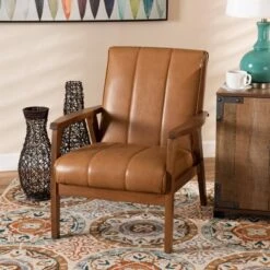 Nikko Mid-Century Faux Leather Upholstered Wood Lounge Chair Walnut/Brown - Baxton Studio 14 Nikko Mid-Century Faux Leather Upholstered Wood Lounge Chair Walnut/Brown - Baxton Studio -Home Furniture Shop-Baxton Studio GUEST e7bfebed f0fa 4121 a606 267e2bf02a50