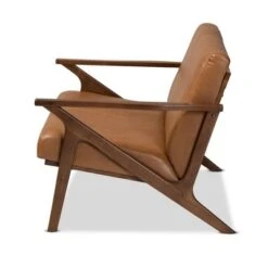 Bianca Wood And Tan Faux Leather Loveseat Tan/Walnut Brown - Baxton Studio