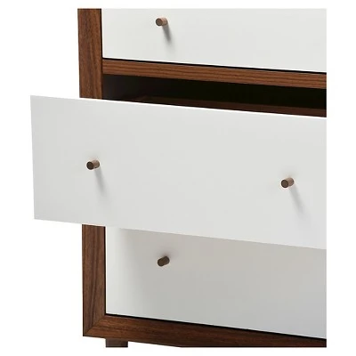 Harlow Mid-Century Modern Scandinavian Style Wood 6 Drawer Storage Dresser White/Walnut - Baxton Studio 4 Harlow Mid-Century Modern Scandinavian Style Wood 6 Drawer Storage Dresser White/Walnut - Baxton Studio - Image 2