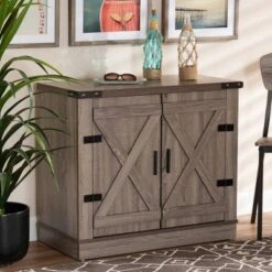 Wayne Farmhouse Wood 2 Doors Shoe Storage Cabinet Oak Brown - Baxton Studio -Home Furniture Shop-Baxton Studio GUEST e7ee6bb5 cdfb 4bf1 82ec 4df181e8d436