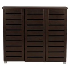 Adalwin Modern And Contemporary 3-Door Wooden Entryway Shoes Storage Cabinet - Dark Brown - Baxton Studio