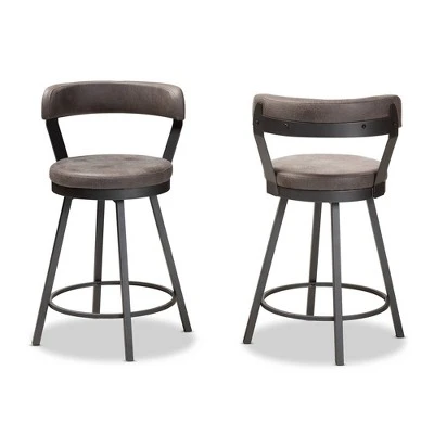 Set Of 2 Arcene Faux Leather Upholstered Pub Counter Height Barstools Gray/Black - Baxton Studio 3 Set Of 2 Arcene Faux Leather Upholstered Pub Counter Height Barstools Gray/Black - Baxton Studio