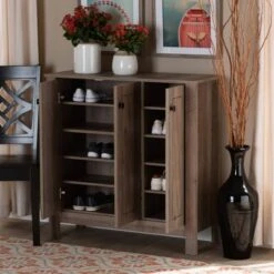 Derek Finished Wood 3 Door Shoe Cabinet Oak - Baxton Studio -Home Furniture Shop-Baxton Studio GUEST e9067597 4078 464b a1c6 156cadd91f85