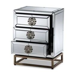 Laken 3 Drawers Mirrored Nightstand - Baxton Studio