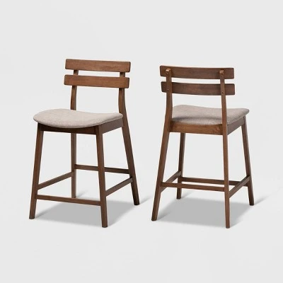 Set Of 2 Larine Wood Counter Height Barstools - Baxton Studio 11 Set Of 2 Larine Wood Counter Height Barstools - Baxton Studio - Image 9