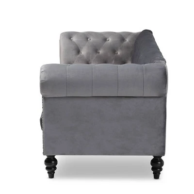 Emma Velvet Upholstered Button Tufted Chesterfield Sofa - Baxton Studio 4 Emma Velvet Upholstered Button Tufted Chesterfield Sofa - Baxton Studio - Image 2