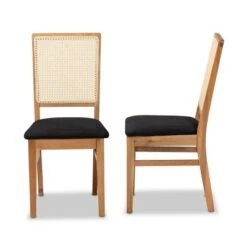 Set Of 2 Idris Fabric Upholstered Rattan Dining Chairs Black/Oak Brown - Baxton Studio -Home Furniture Shop-Baxton Studio GUEST ebfea686 372f 4d9d b535 c9d3268b68cb