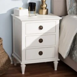 Venezia French - Inspired Rustic Washed Wood 3 - Drawer Nightstand - White - Baxton Studio -Home Furniture Shop-Baxton Studio GUEST ec57059d fdc8 4d87 aaa6 598904027d9d
