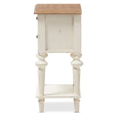 Marquetterie French Provincial Style Weathered Oak Wash Distressed Wood Finish Two - Tone 2 - Drawer And 1 - Shelf Nightstand - White - Baxton Studio 4 Marquetterie French Provincial Style Weathered Oak Wash Distressed Wood Finish Two - Tone 2 - Drawer And 1 - Shelf Nightstand - White - Baxton Studio - Image 2