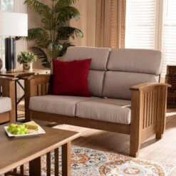 Charlotte Fabric Upholstered Wood 2 Seater Loveseat Taupe/Brown - Baxton Studio -Home Furniture Shop-Baxton Studio GUEST ecb9b4e5 cdf7 4a87 8cd6 15eccb223008