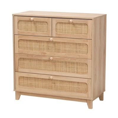 Elsbeth Wood And Natural Rattan 5 Drawer Storage Cabinet Oak Brown/Natural Brown - Baxton Studio 3 Elsbeth Wood And Natural Rattan 5 Drawer Storage Cabinet Oak Brown/Natural Brown - Baxton Studio