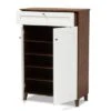 Coolidge 5 Shelf Wood Shoe Cabinet With Drawer White/Walnut - Baxton Studio -Home Furniture Shop-Baxton Studio GUEST edc4d6d8 3536 4bc5 80a9 d36e70e386a9