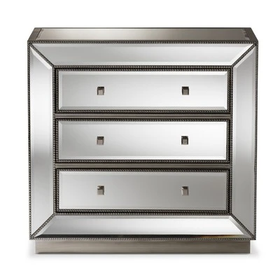 Edeline Hollywood Regency Glamour Style Mirrored 3 Drawer Chest Baxton Studio 4 Edeline Hollywood Regency Glamour Style Mirrored 3 Drawer Chest Baxton Studio - Image 2