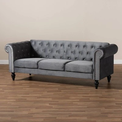 Emma Velvet Upholstered Button Tufted Chesterfield Sofa - Baxton Studio 10 Emma Velvet Upholstered Button Tufted Chesterfield Sofa - Baxton Studio - Image 8