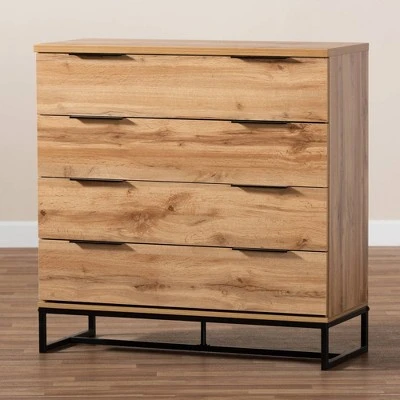 Reid Wood And Metal 4 Drawer Dresser Oak/Black - Baxton Studio 9 Reid Wood And Metal 4 Drawer Dresser Oak/Black - Baxton Studio - Image 7