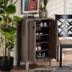 Derek Wood 2 Door Shoe Cabinet-Oak - Baxton Studio -Home Furniture Shop-Baxton Studio GUEST eeffdd5a b0c8 4758 a8ee de4455eb3c37