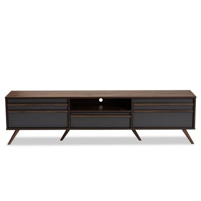 Naoki Wood TV Stand For TVs Up To 75" Gray/Walnut - Baxton Studio 4 Naoki Wood TV Stand For TVs Up To 75" Gray/Walnut - Baxton Studio - Image 2