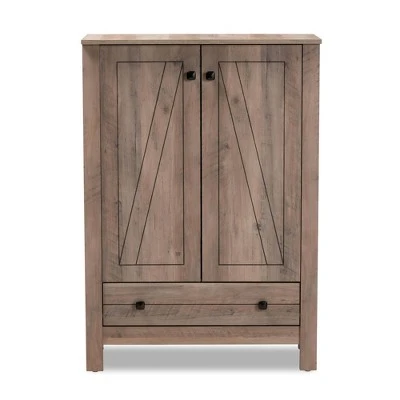 Derek Wood 1 Drawer Shoe Cabinet-Oak - Baxton Studio 3 Derek Wood 1 Drawer Shoe Cabinet-Oak - Baxton Studio