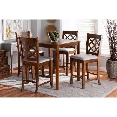 5pc Alora Fabric Upholstered Wood Pub Counter Height Dining Set Gray/Brown - Baxton Studio 7 5pc Alora Fabric Upholstered Wood Pub Counter Height Dining Set Gray/Brown - Baxton Studio - Image 5