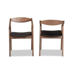 2pc Harland Faux Leather Upholstered And Wood Dining Chair Set - Baxton Studio