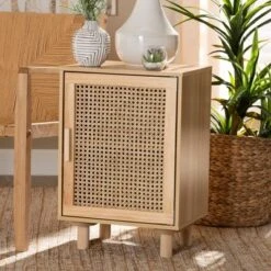 Maclean Rattan Wood 1 Door Nightstand Natural/Brown - Baxton Studio -Home Furniture Shop-Baxton Studio GUEST f257adf5 e30f 4521 8893 66d11622f6ff