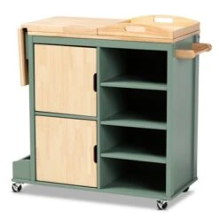 Dorthy Two-Tone Wood Kitchen Cart Green/Natural - Baxton Studio -Home Furniture Shop-Baxton Studio GUEST f2bbefdd 0bbf 4a5f a4f3 bcd193a8a0c1