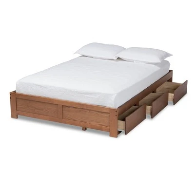 Wren 3 Drawer Storage Bed Frame Walnut - Baxton Studio 3 Wren 3 Drawer Storage Bed Frame Walnut - Baxton Studio