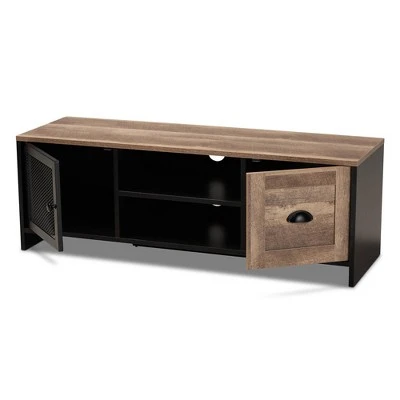 Connell Two-Tone Wood And Metal 2 Door TV Stand For TVs Up To 40" Natural Brown/Black - Baxton Studio 3 Connell Two-Tone Wood And Metal 2 Door TV Stand For TVs Up To 40" Natural Brown/Black - Baxton Studio