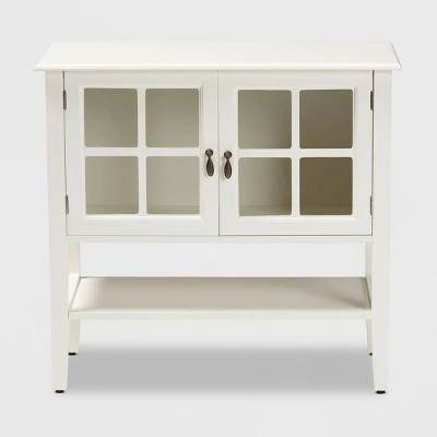 Chauncey Wood And Glass 2 Door Kitchen Cabinet White - Baxton Studio 4 Chauncey Wood And Glass 2 Door Kitchen Cabinet White - Baxton Studio - Image 2