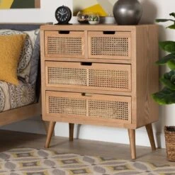 Alina Wood And Rattan 4 Drawer Accent Chest Oak - Baxton Studio -Home Furniture Shop-Baxton Studio GUEST f414242c ff75 4f48 b786 37d0dd0c1c8e