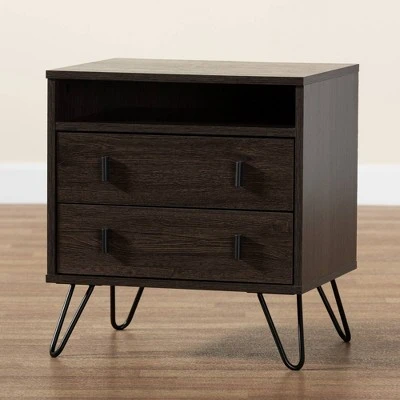 Glover Wood And Metal 2 Drawer Nightstand Brown/Gold - Baxton Studio 10 Glover Wood And Metal 2 Drawer Nightstand Brown/Gold - Baxton Studio - Image 8