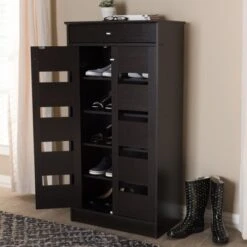 Acadia Modern And Contemporary Finished Shoe Cabinet Dark Brown - Baxton Studio -Home Furniture Shop-Baxton Studio GUEST f4a2db63 ed67 4269 b678 d09e64f2f3a5