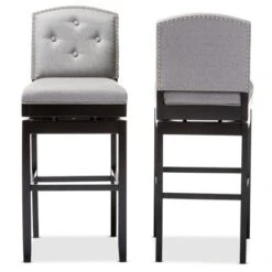 Set Of 2 Ginaro Modern And Contemporary Fabric Button Tufted Upholstered Swivel Barstools - Gray - Baxton Studio