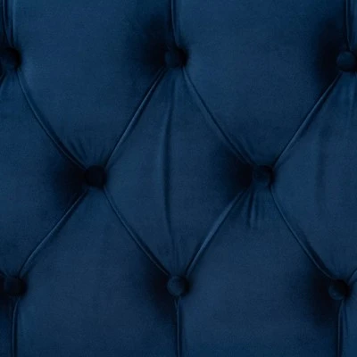 Powell Velvet Fabric Upholstered And PU Leather Ottoman Gold/Blue - Baxton Studio 6 Powell Velvet Fabric Upholstered And PU Leather Ottoman Gold/Blue - Baxton Studio - Image 4